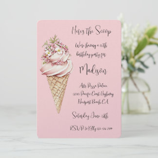 Rosa Blumen-Hier ist der Scoop Geburtstag Einladung