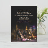 Rosa Blumen-Hochhack Schuhe Geburtstagsfeier Einladung (Stehend Vorderseite)