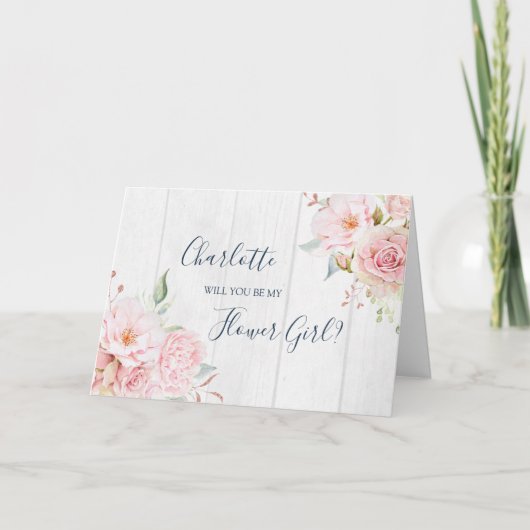 Rosa Blumen Hochzeit Blumenmädchen Antrag Karte (Vorderseite)