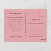 Rosa Blumen Hochzeit Foto vielen Dank Postkarte (Rückseite)