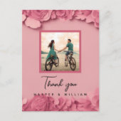 Rosa Blumen Hochzeit Foto vielen Dank Postkarte (Vorderseite)