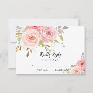Rosa Blumen-Hochzeit-Rückantwortkarte RSVP Karte