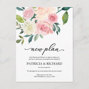 Rosa Blumen Hochzeit Verschiebung Neuer Plan Postkarte