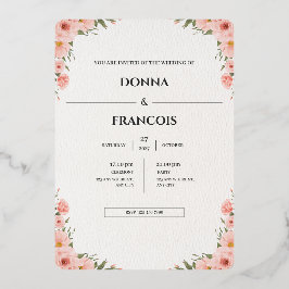 Rosa Blumen-Hochzeitseinladungsvorlage mit Errötun Folieneinladung