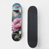 Rosa Blumen im Wald Skateboard (Vorderseite)