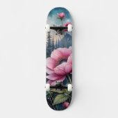 Rosa Blumen im Wald Skateboard (Vorderseite)