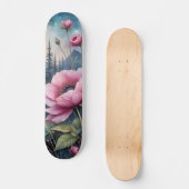 Rosa Blumen im Wald Skateboard (Vorderseite)