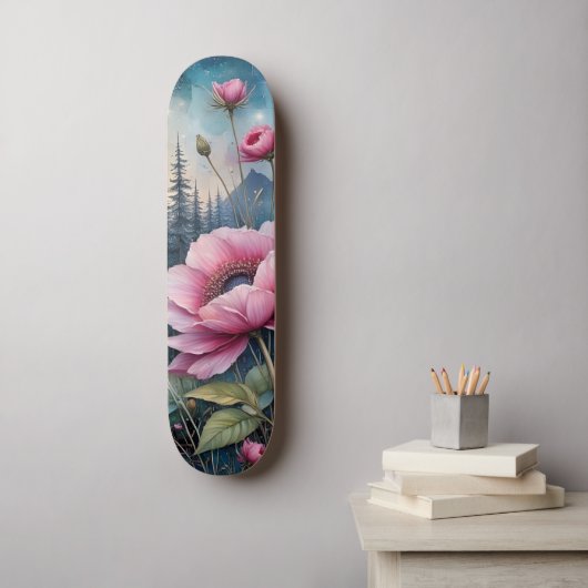 Rosa Blumen im Wald Skateboard (Wandkunst)