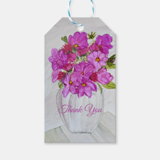 Rosa Blumen in Vasen Geschenkanhänger