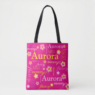Rosa Blumen-individueller Name Tasche