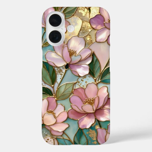 Rosa Blumen iPhone-Hülle Bleiglas-Design in Gold Case-Mate iPhone Hülle (Rückseite)