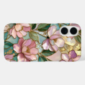 Rosa Blumen iPhone-Hülle Bleiglas-Design in Gold Case-Mate iPhone Hülle (Rückseite (Horizontal))