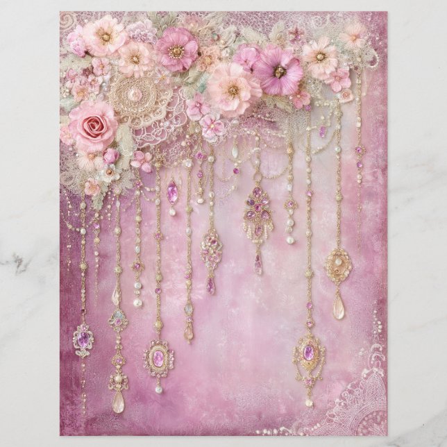 Rosa Blumen Juwelen Junk Journal Scrapbook Papier (Vorderseite)