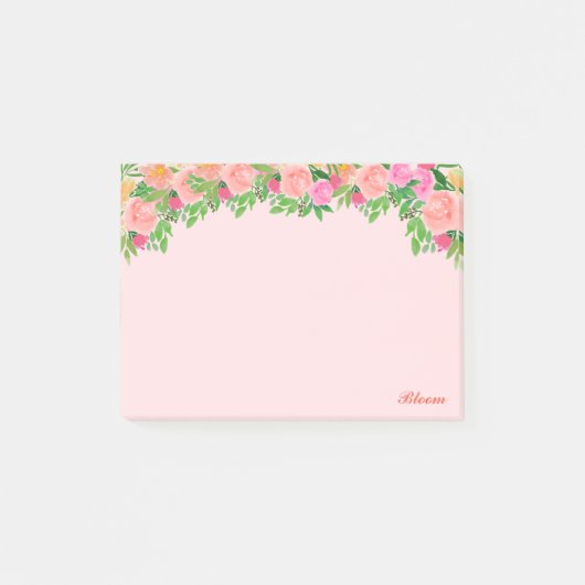Rosa Blumen & Kalligrafie auf hellrosa Post-it Klebezettel (Vorderseite)