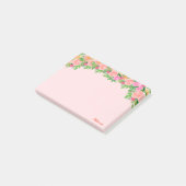 Rosa Blumen & Kalligrafie auf hellrosa Post-it Klebezettel (angewinkelt)