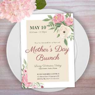 Rosa Blumen Kirchen-Muttertags-Brunch Einladung