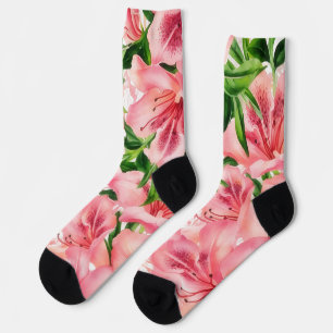 Rosa Blumen-Lilien-Socken im Vintage-Stil Socken