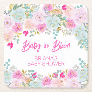 Rosa Blumen Mädchen Baby-Party Rechteckiger Pappuntersetzer
