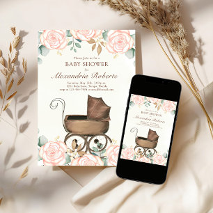 Rosa Blumen Mädchen Baby Shower Vorlage Vintage