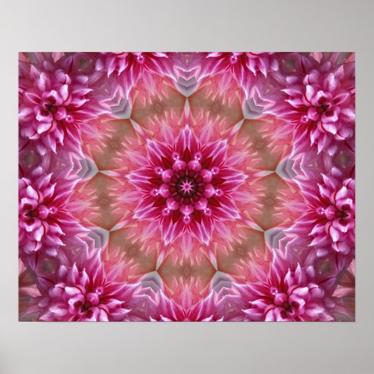 ROSA BLUMEN-MANDALA-KALEIDOSKOP-KUNST POSTER (Vorne)