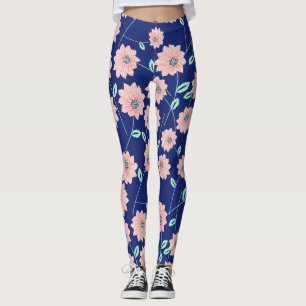 Rosa Blumen-Marine-Blau-Leggings Leggings