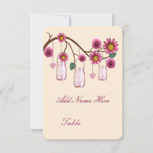 Rosa Blumen Mason Gläser Tisch Platzkarte