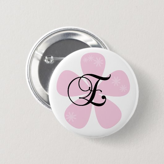 Rosa Blumen-Monogramm E Button (Vorne & Hinten)