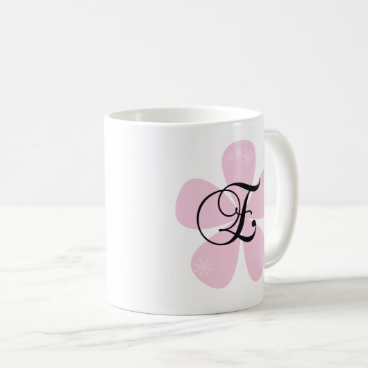Rosa Blumen-Monogramm E Kaffeetasse (VorderseiteRechts)