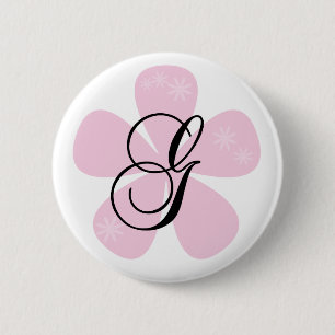 Rosa Blumen-Monogramm G Button