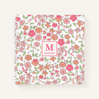 Rosa Blumen-Monogramm-Notizbuch-Journal Notizblock