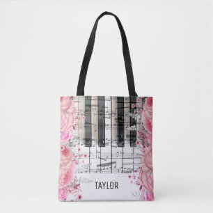 rosa Blumen Musiknoten Klavier-Tasche Tasche