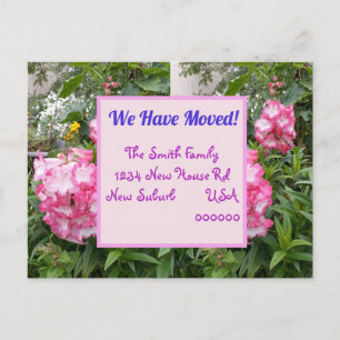 Rosa Blumen Neue Adresse Postkarte, Wir ziehen um Postkarte