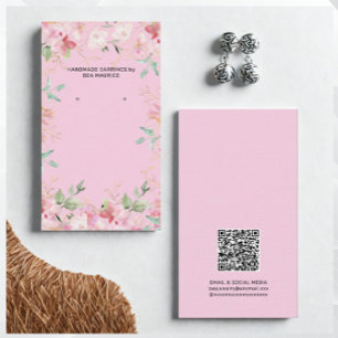 Rosa Blumen-Ohrhänger-Ausstellungsständer QR-Code- Visitenkarte