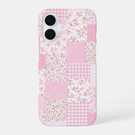 Rosa Blumen-Patchwork-Handyhülle iPhone 16 Hülle (Rückseite)