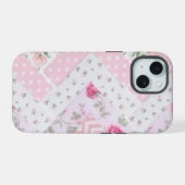 Rosa Blumen-Quilt-Handyhülle iPhone 15 Hülle (Rückseite (Horizontal))