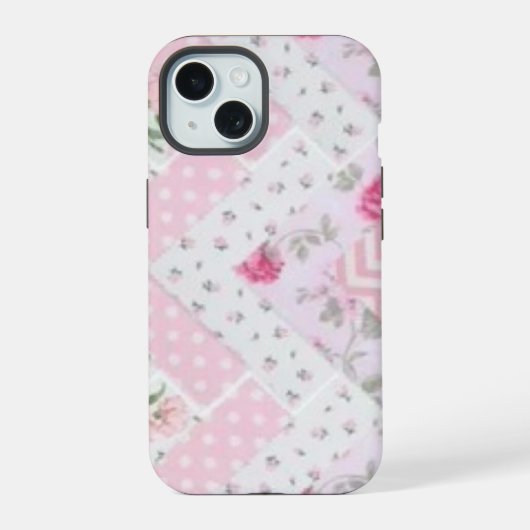 Rosa Blumen-Quilt-Handyhülle iPhone 15 Hülle (Rückseite)
