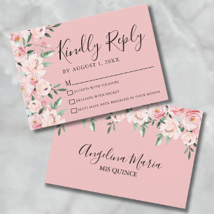 Rosa Blumen-Quinceanera-RSVP-Karte RSVP Karte