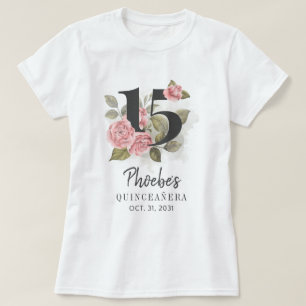 Rosa Blumen Quinceanera Tochter 15. Geburtstag T-Shirt