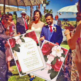 Rosa Blumen Rotes Gold Hochzeit Einladung