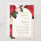 Rosa Blumen Rotes Gold Hochzeit Einladung (Vorderseite)
