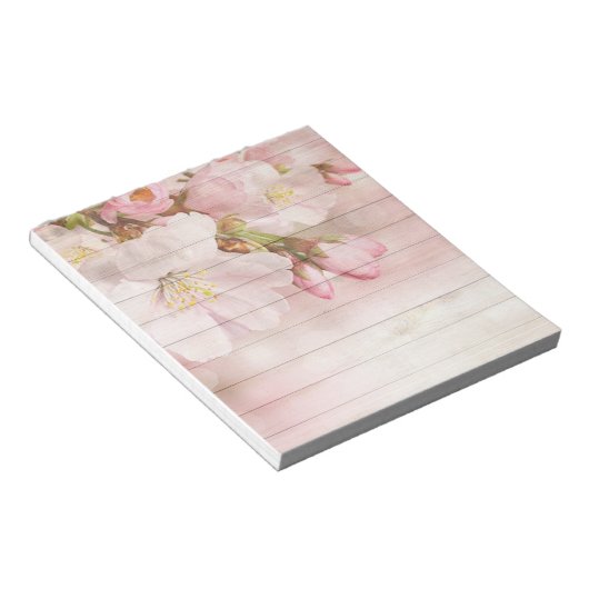 Rosa Blumen rustikale Holzkirsche Notizblock (angewinkelt)