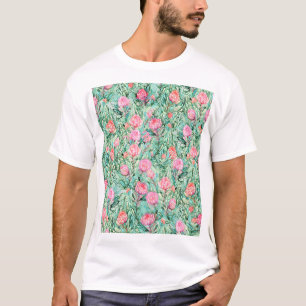 Rosa Blumen, salbeigrün, nahtlos. T-Shirt