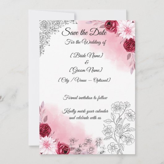 Rosa Blumen Save-the-Date-Karte | Romantisch Save The Date (Vorderseite)