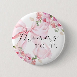 Rosa Blumen-Schleife Baby Shower Button