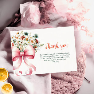 Rosa Blumen-Schleife Baby Shower Dankeskarten Dankeskarte
