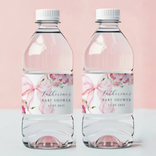 Rosa Blumen-Schleife Baby Shower Wasserflaschenetikett
