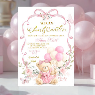 Rosa Blumen-Schleife Coquette-Bär Kaum Erwarten Ba Einladung