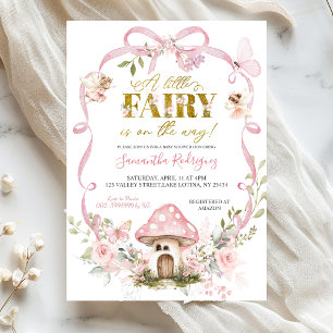Rosa Blumen-Schleife Coquette-Fee-Baby-Party Einladung