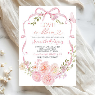 Rosa Blumen-Schleife Coquette Liebe in Blüte Einladung