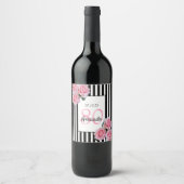 Rosa Blumen Schwarz-weiße Streifen 80. Geburtstag Weinetikett (Vorderseite)